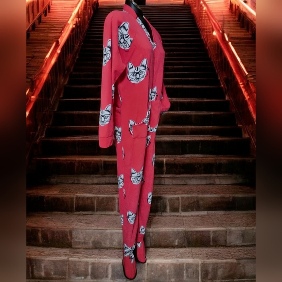 Kozies Fuschia Pink Ladues Footed Cat Fleece Onsie - Picture 3 of 13